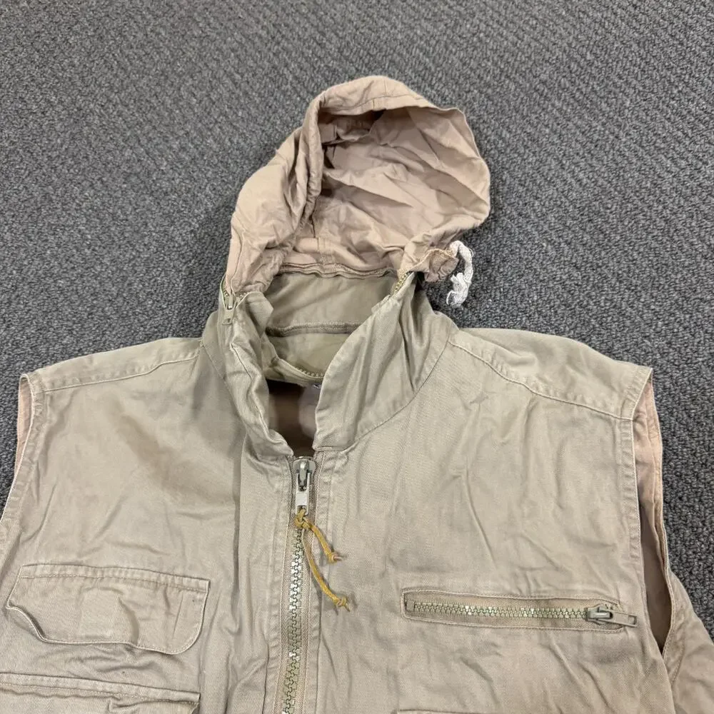 Vintage Hunting Shooting Vest Mens Tan Beige Fox Outdoors Hidden Hoodie
